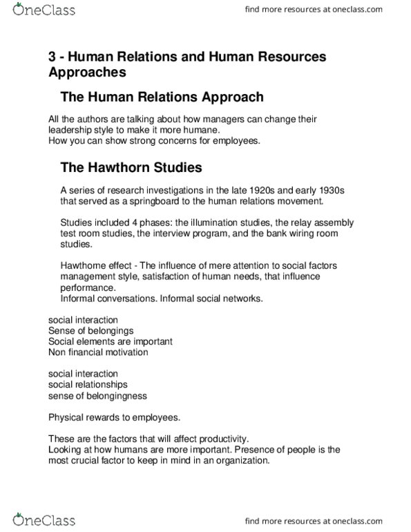 CMN 1148 Lecture Notes - Lecture 3: Human Relations Movement, Theory X And Theory Y thumbnail