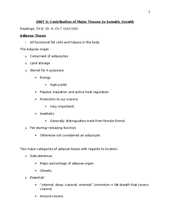 Kinesiology 3347A/B Lecture Notes - Subcutaneous Tissue, Body Fat Percentage, Brown Adipose Tissue thumbnail