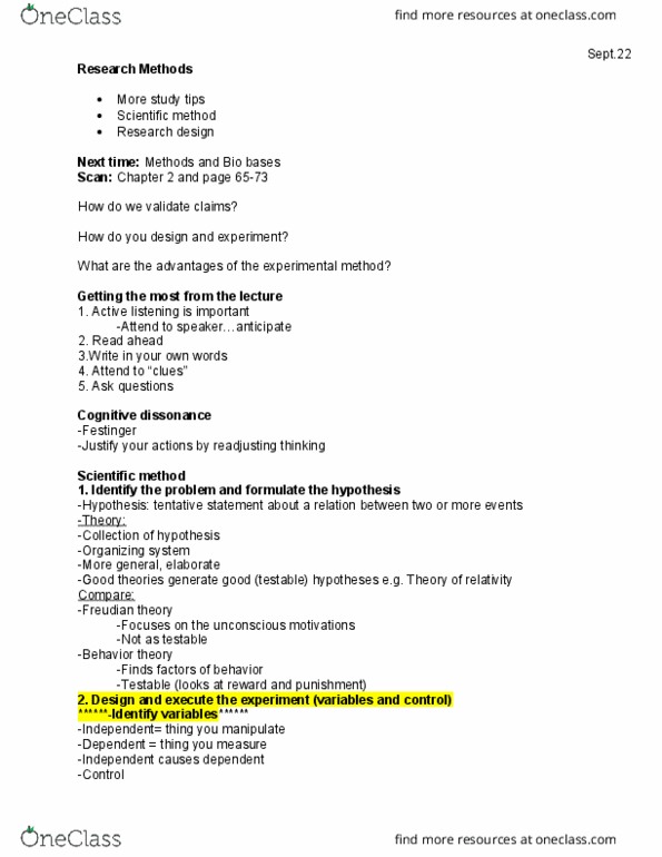 Psychology 1000 Lecture Notes - Lecture 1: Cognitive Dissonance, Active Listening, Mnemonist thumbnail