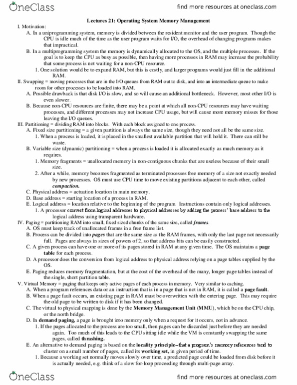 ECS 154A Lecture Notes - Lecture 21: Logical Address, Demand Paging, Base Address thumbnail