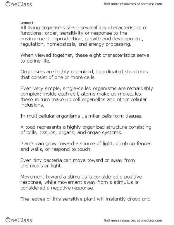 BIOL1001 Lecture Notes - Lecture 3: Homeostasis, Smallest Organisms thumbnail