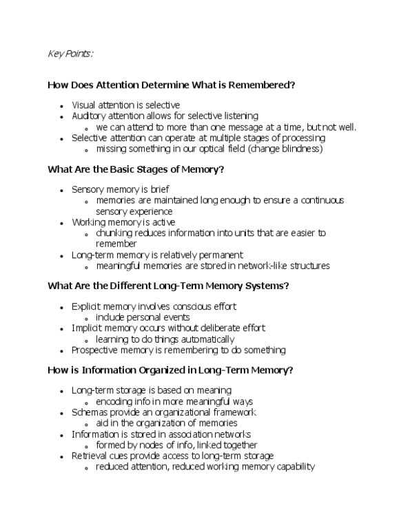 PSY100H1 Lecture Notes - Implicit Memory, Prospective Memory, Sensory Memory thumbnail