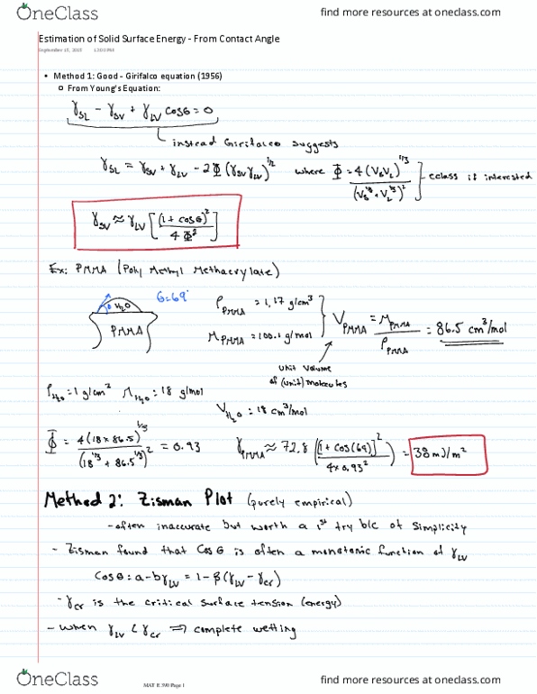 MAT E390 Lecture 5: 5 Estimation of Solid Surface Energy - From Contact Angle thumbnail