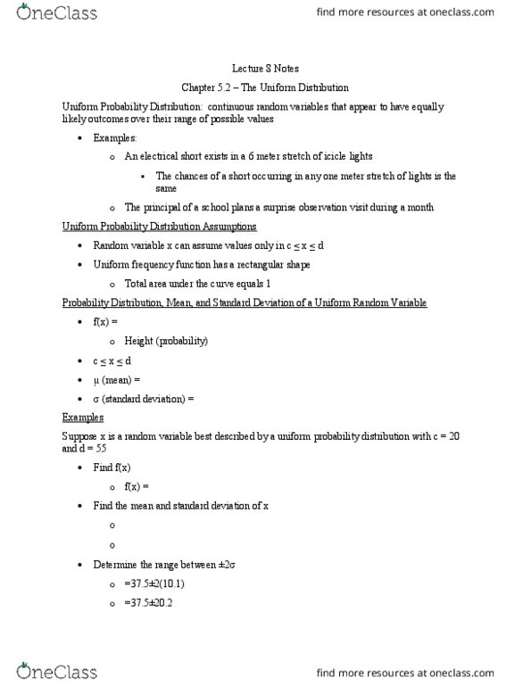 MATH201 Lecture Notes - Lecture 8: Random Variable, Standard Deviation thumbnail