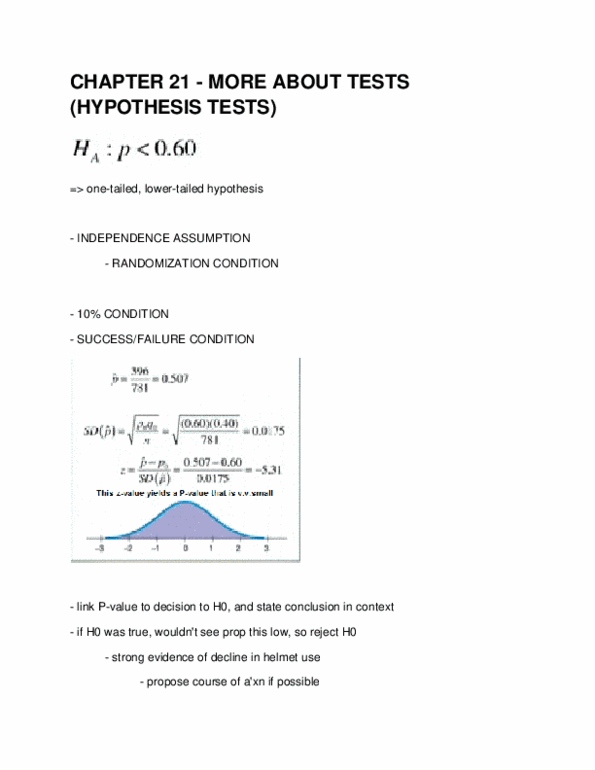 STAB22H3 Chapter Notes -Type I And Type Ii Errors, Null Hypothesis, Statistic thumbnail