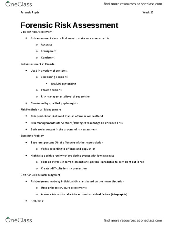 PSYC 2400 Lecture Notes - Lecture 11: Base Rate, Risk Assessment, Risk Management thumbnail