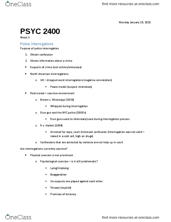 PSYC 2400 Lecture Notes - Lecture 3: Central Park Jogger Case, False Confession, Electroshock Weapon thumbnail