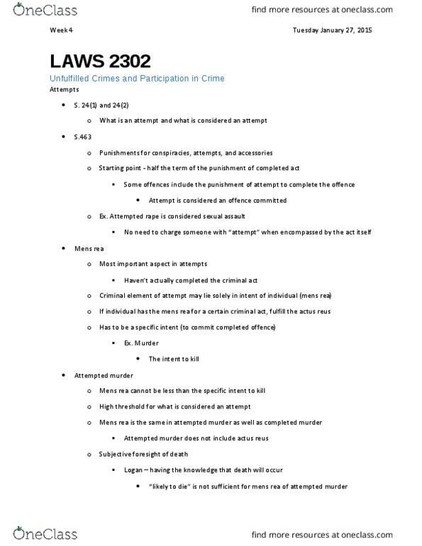 LAWS 2302 Lecture Notes - Lecture 3: Actus Reus, Mens Rea, Abet thumbnail