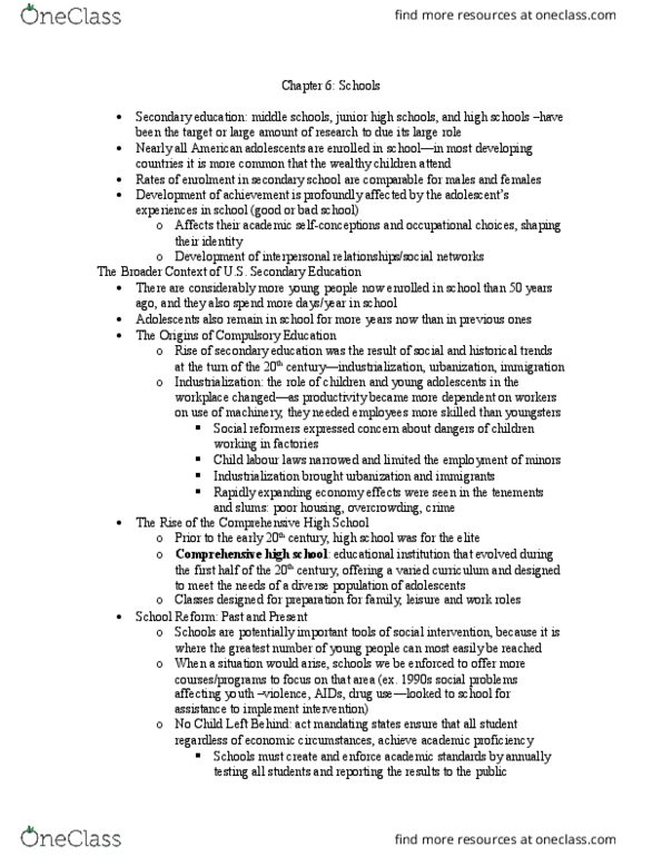 PS276 Chapter Notes - Chapter 6: Comprehensive High School, Student Engagement, Critical Thinking thumbnail