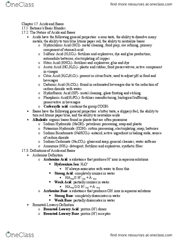 CHEM 116 Lecture Notes - Lecture 17: Litmus, Hydrofluoric Acid, Acid thumbnail