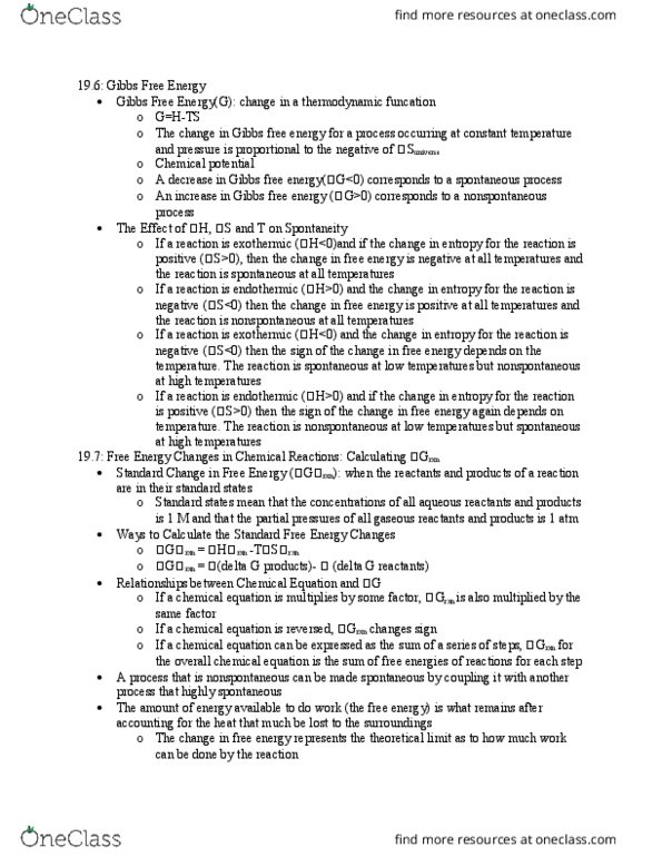 CHEM 116 Lecture Notes - Lecture 19: Gibbs Free Energy, Chemical Equation, Spontaneous Process thumbnail