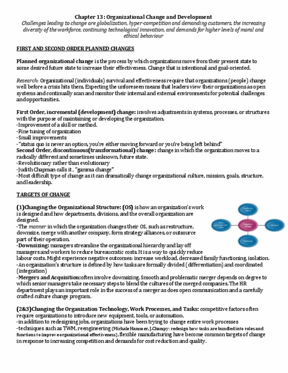 MHR 405 Lecture Notes - Force-Field Analysis, Judith Chapman, Organizational Culture thumbnail