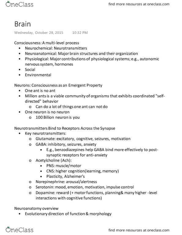 PSY100H1 Lecture Notes - Lecture 3: Autonomic Nervous System, Behavioral Addiction, Hindbrain thumbnail