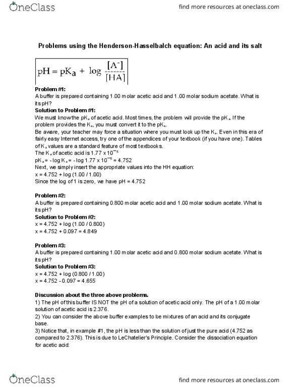CHEM 1212K Lecture Notes - Lecture 11: Sodium Acetate, Conjugate Acid thumbnail