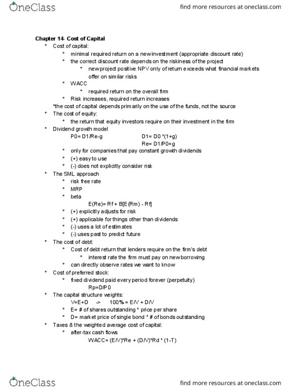 FIN 3504 Chapter Notes - Chapter 14: Risk-Free Interest Rate, Net Present Value, Capital Structure thumbnail