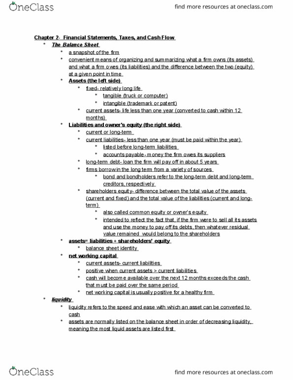 FIN 3504 Chapter Notes - Chapter 2: Current Liability, Financial Statement, Income Statement thumbnail