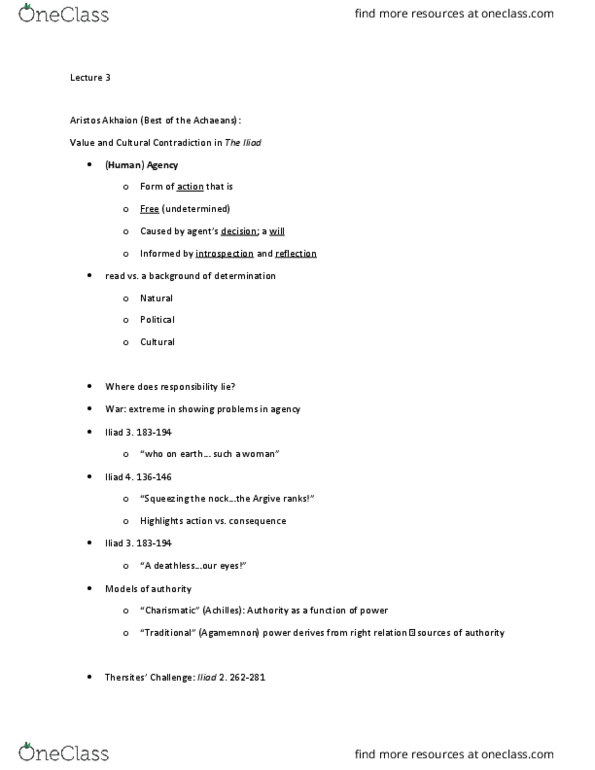 HUMAN 1A Lecture Notes - Lecture 3: Thersites, Kleos thumbnail