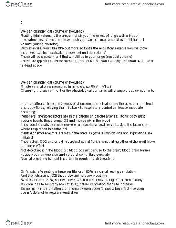 Biology 3602A/B Lecture Notes - Lecture 7: Cerebrospinal Fluid, Peripheral Chemoreceptors, Central Pattern Generator thumbnail