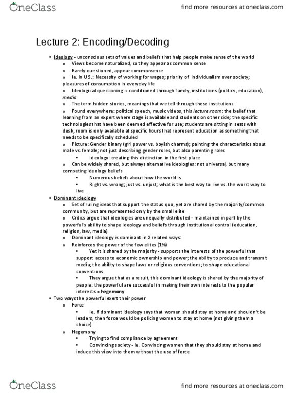 MEDIAST 10 Lecture Notes - Lecture 2: White Supremacy, Counterhegemony, Dominant Ideology thumbnail