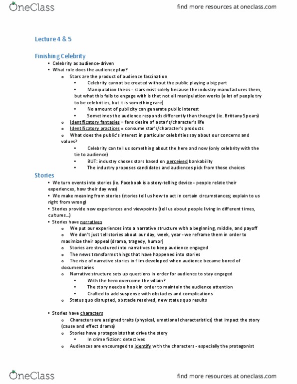 MEDIAST 10 Lecture Notes - Lecture 4: American Horror Story, Status Quo, Morgan Freeman thumbnail