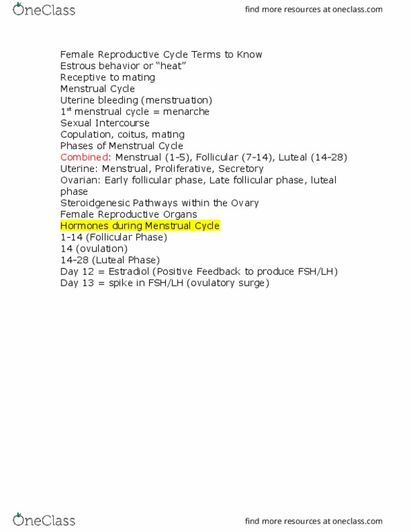 MCB 180 Lecture Notes - Lecture 5: Luteal Phase, Follicular Phase, Corpus Luteum thumbnail