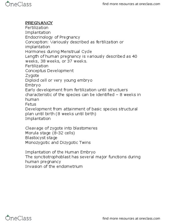 MCB 180 Lecture Notes - Lecture 7: Chorionic Villi, Decidua, Endometrium thumbnail