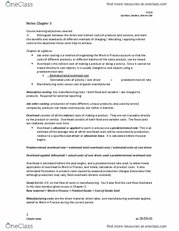 SMG AC 222 Lecture Notes - Lecture 3: Cost Driver, Finished Good, Income Statement thumbnail