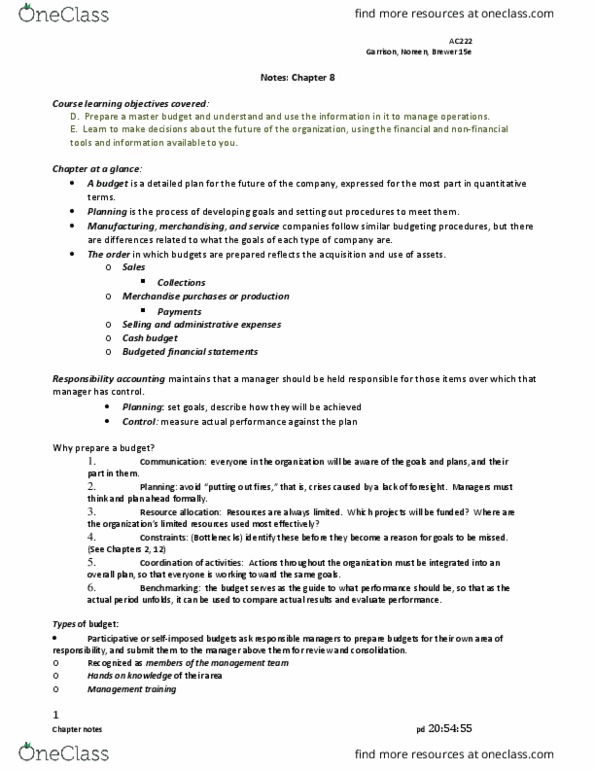 SMG AC 222 Lecture Notes - Lecture 8: Financial Statement, Resource Allocation, Income Statement thumbnail