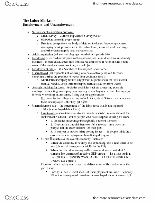 ECON 002 Chapter Notes - Chapter 9: Current Population Survey (Us), Uric Acid, Demand Curve thumbnail