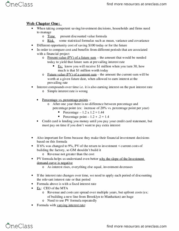 ECON 002 Lecture Notes - Lecture 11: Percentage Point, Interest, Opportunity Cost thumbnail