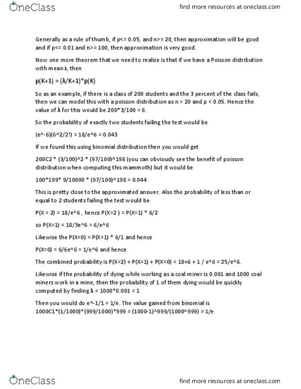 STAT 302 Chapter Notes - Chapter 5.1: Poisson Distribution, Binomial Distribution thumbnail