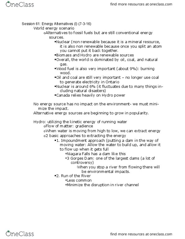 ENV100H1 Lecture Notes - Lecture 61: Nuclear Power, Alternative Energy, Thermal Pollution thumbnail