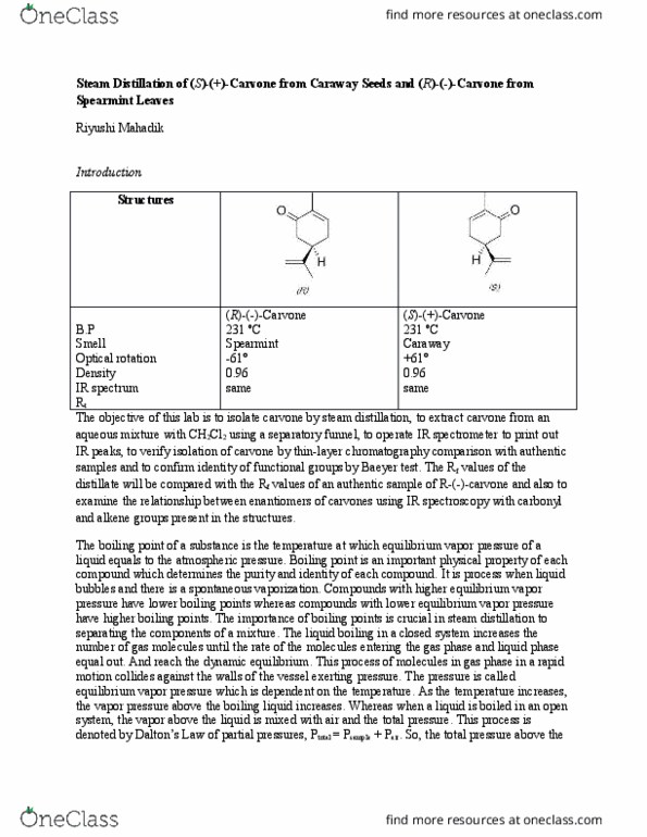 CHEM 233 Lecture Notes - Lecture 10: Isoprene, Fourier-Transform Infrared Spectroscopy, Redox thumbnail