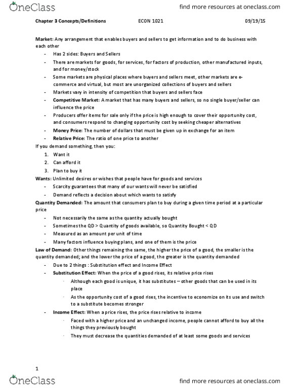 Economics 1021A/B Chapter Notes - Chapter 3: Economic Equilibrium, Demand Curve, Complementary Good thumbnail