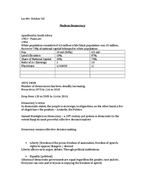 POL101Y1 Lecture Notes - Pass Laws, F. W. De Klerk, Asian Values thumbnail