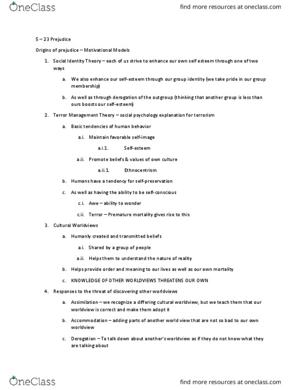 PSY-P 304 Lecture Notes - Lecture 12: Social Desirability Bias, Authoritarianism, Conventionalism thumbnail