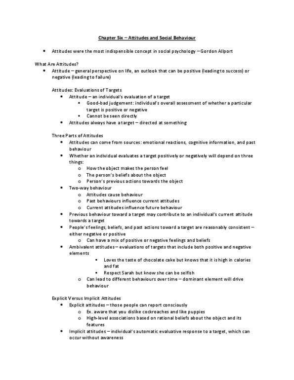 Psychology 2070A/B Chapter Notes - Chapter 6: Rensis Likert, Gordon Allport, Implicit-Association Test thumbnail