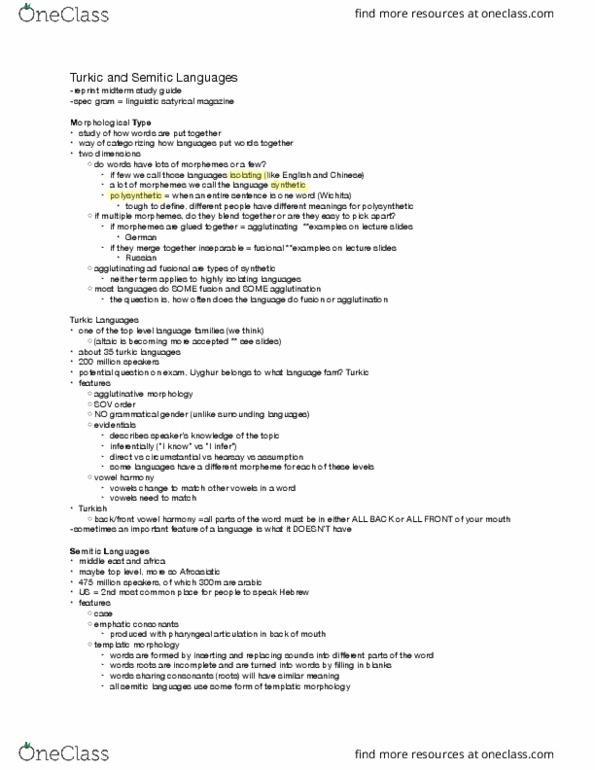 RLST 2610 Lecture Notes - Lecture 19: Pharyngeal Consonant, Nonconcatenative Morphology, Afroasiatic Languages thumbnail