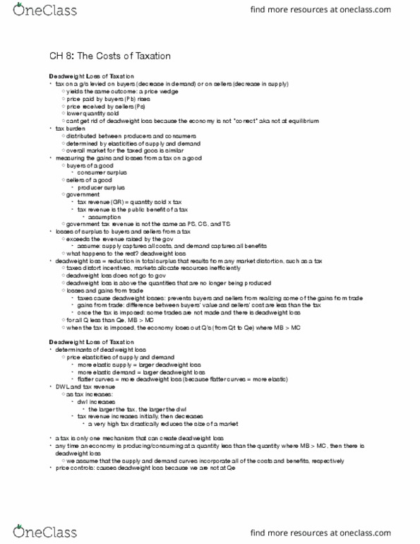 ECON 2010 Lecture Notes - Lecture 8: Deadweight Loss, Market Distortion, Economic Surplus thumbnail