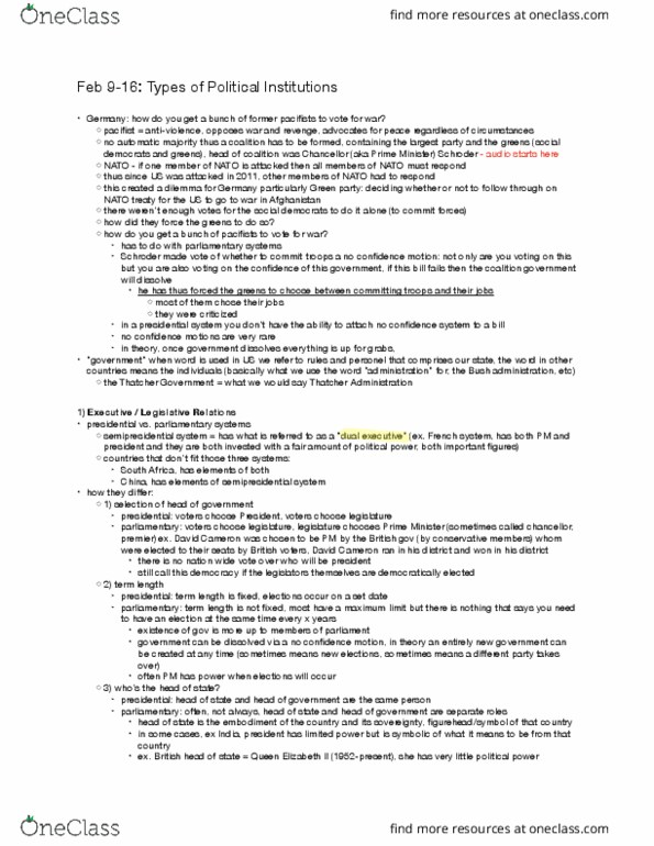 PSCI 2012 Lecture Notes - Lecture 5: Plurality Voting System, Term Of Office, Presidential System thumbnail