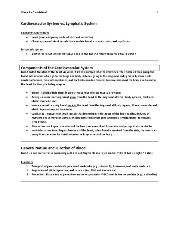 BISC 101 Chapter Notes -Circulatory System, Megakaryocyte, Arteriole thumbnail