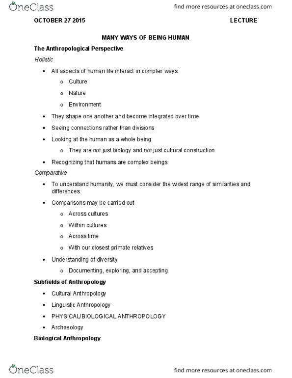 Anthropology 1020E Lecture Notes - Lecture 7: Hominidae, General Idea, Habitat Destruction thumbnail