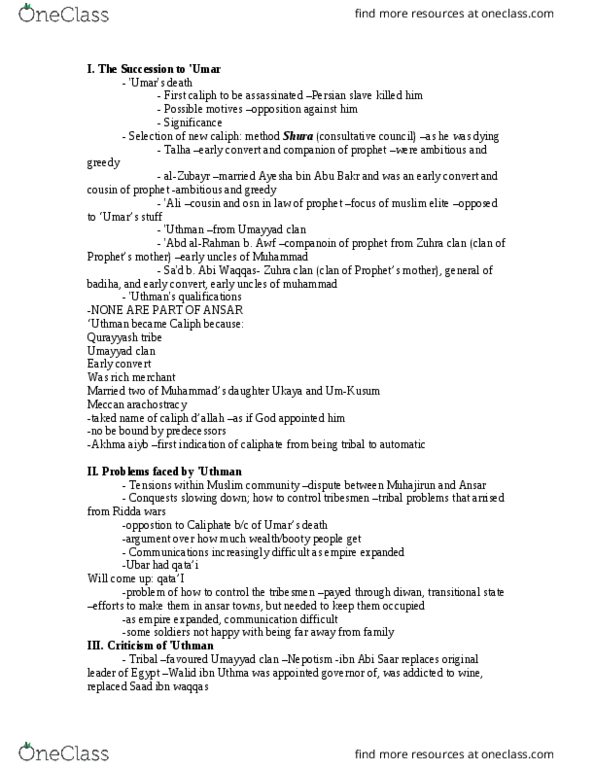 NMC273Y1 Lecture Notes - Lecture 15: Quraysh, Naja, Ahkam thumbnail