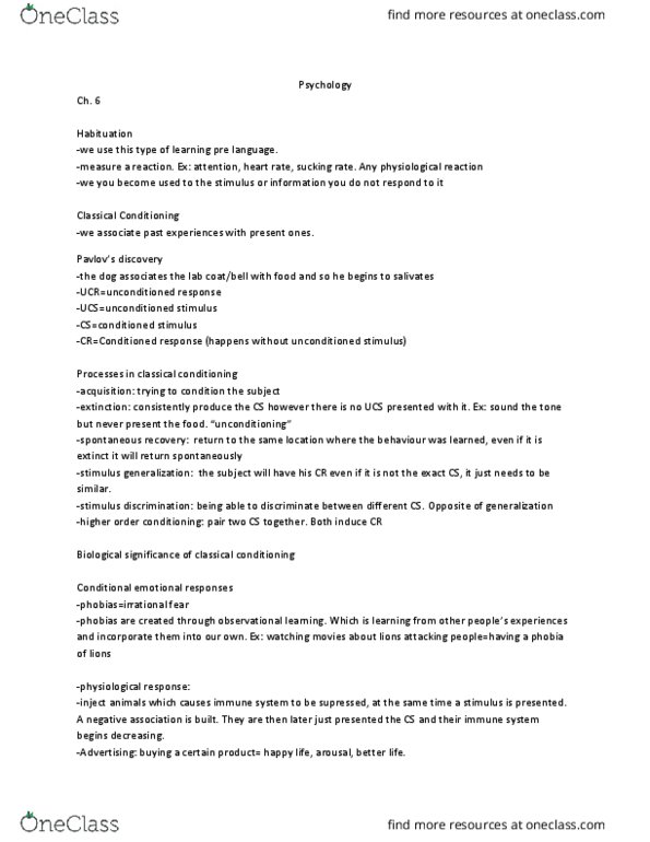 PSYC 1001 Chapter Notes - Chapter 6: Operant Conditioning, Operant Conditioning Chamber, Conditioned Taste Aversion thumbnail