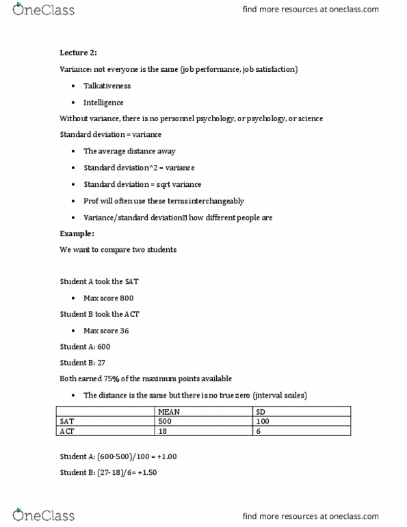 PSYCH339 Lecture Notes - Lecture 2: Standard Deviation, Job Satisfaction, Job Performance thumbnail