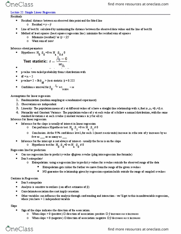 QTM 100 Lecture Notes - Lecture 22: Analysis Of Variance, Summary Statistics, Dependent And Independent Variables thumbnail