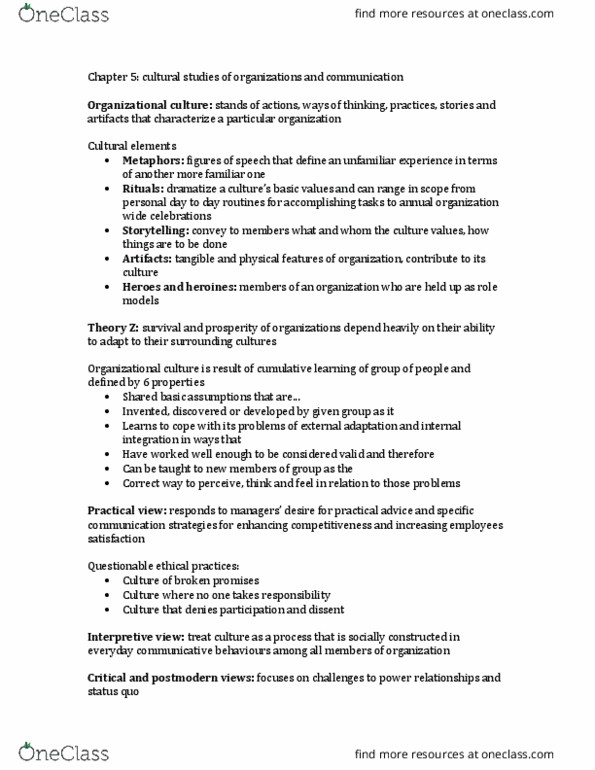 SPCOM227 Chapter Notes - Chapter 5: Cumulative Learning, Theory Z, Organizational Culture thumbnail