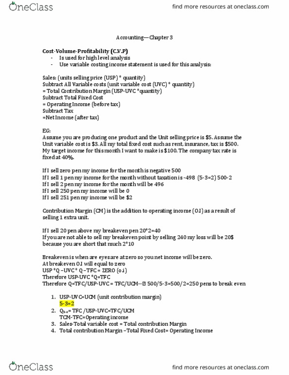 ACC 925 Chapter Notes - Chapter 3: Fixed Cost, Qti, Contribution Margin thumbnail