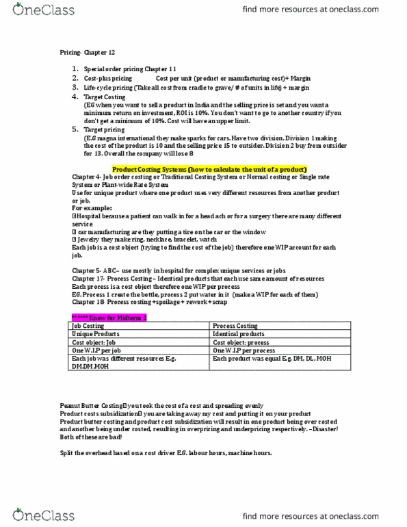 COMMERCE 2AB3 Lecture Notes - Lecture 4: Gross Profit, Cost Driver, Target Costing thumbnail