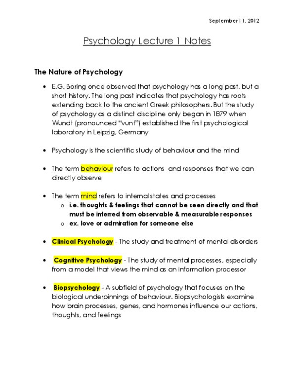 Psychology 1000 Chapter Notes - Chapter 1: Behavioral Neuroscience, Job Satisfaction, Wilhelm Wundt thumbnail